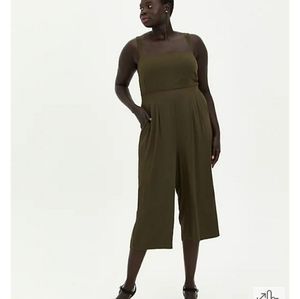 NWT Torrid Pinafore Challis Olive Wide Leg Jumpsuit.